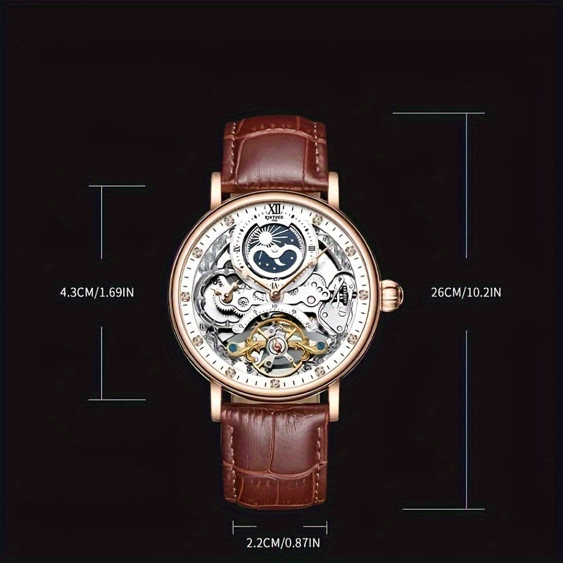 [[KINYUED] Orologio da uomo a doppia faccia con design traforato e due indicatori dell'ora, un orologio alla moda e un'idea regalo perfetta, senza batteria