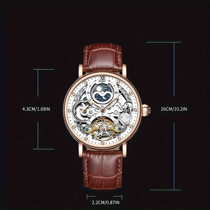 [[KINYUED] Orologio da uomo a doppia faccia con design traforato e due indicatori dell'ora, un orologio alla moda e un'idea regalo perfetta, senza batteria