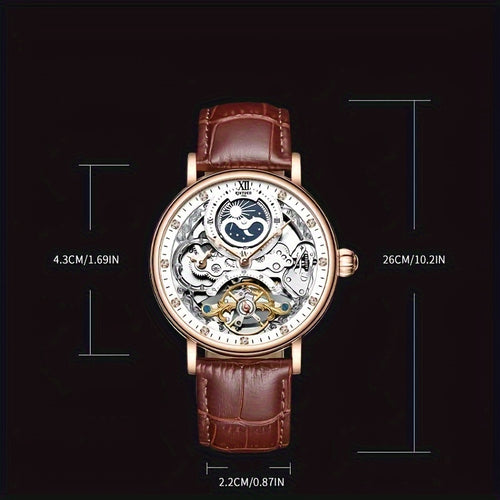 [[KINYUED] Orologio da uomo a doppia faccia con design traforato e due indicatori dell'ora, un orologio alla moda e un'idea regalo perfetta, senza batteria