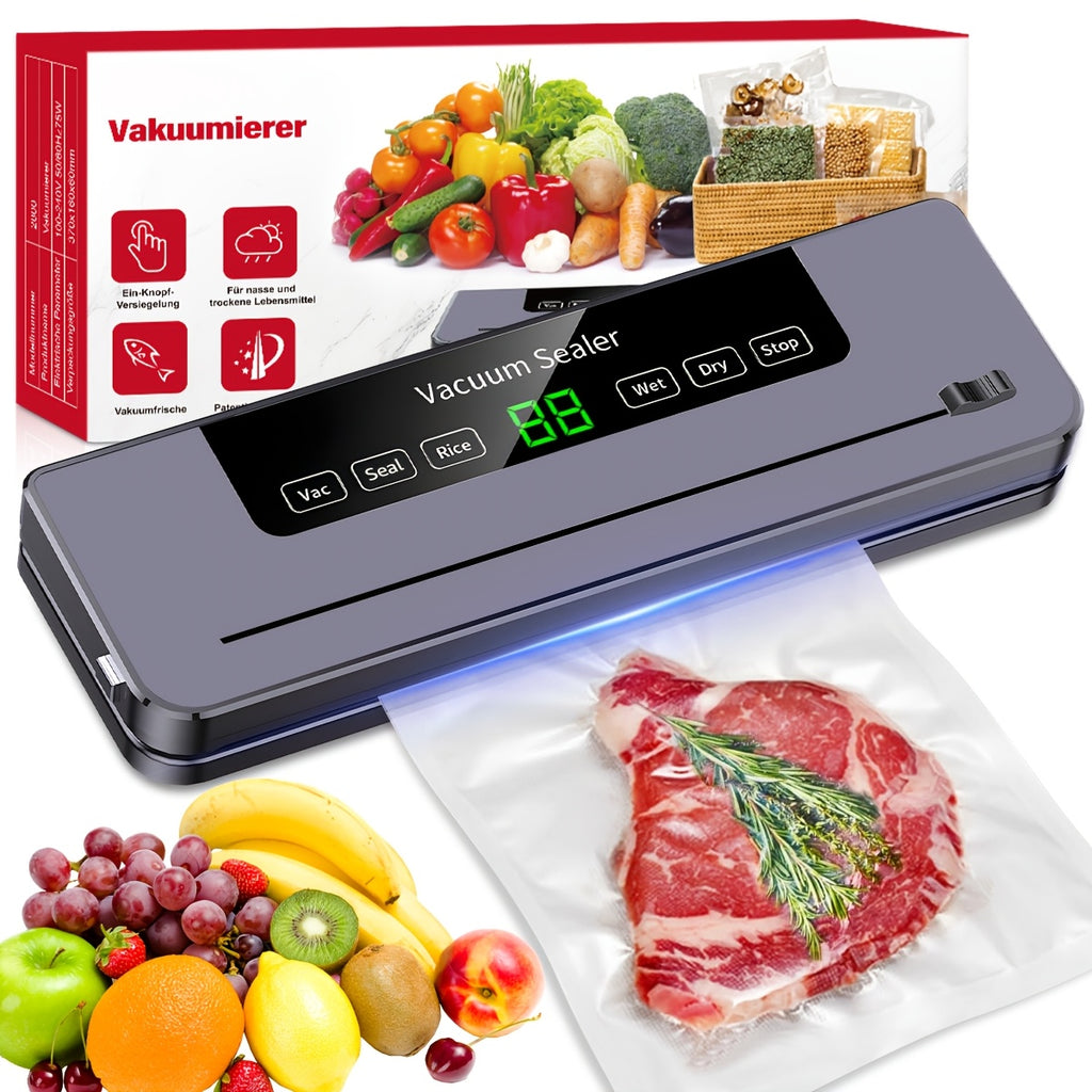 Macchina Sottovuoto con 20 Sacchetti Sottovuoto, 80KPA per la Conservazione di Alimenti Secchi e Umidi, Sistema di Sigillatura Automatico Sigillatrice di Alimenti Veloce e Compatta, Multifunzionale, Potente Macchina Sigillante per la Conservazione di Alim