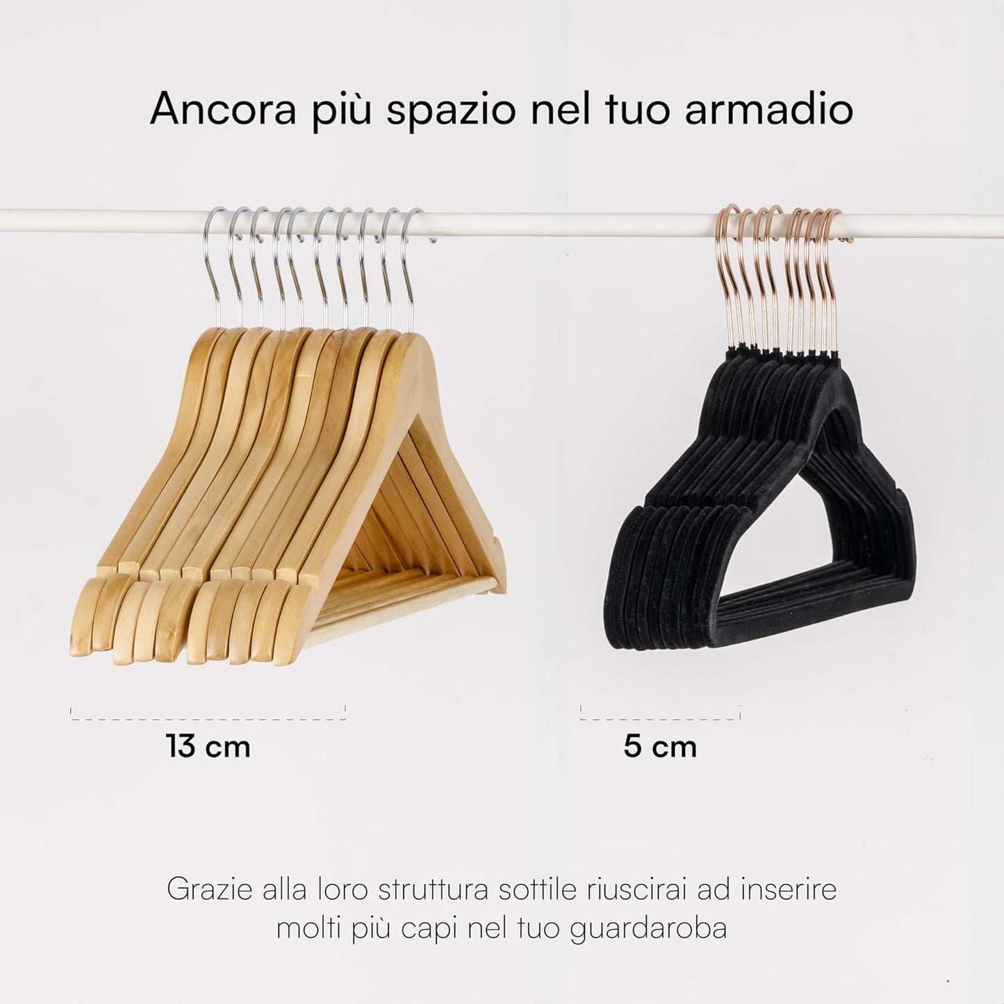 Baroni Home Grucce in Velluto Salvaspazio 44,5 cm – Appendiabiti Antiscivolo con Gancio in Oro o Argento – Design Elegante e Ultra Sottile, Ideali per Vestiti, Camicie, Cappotti – Alta Capacità di Carico – Set da 20 o 50 Pezzi per Organizzare al Meglio il