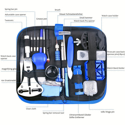 LEEEV Kit di Sostituzione Batteria Orologio 185 Pezzi, Kit Strumenti Orologio 185 Pezzi, Kit Riparazione Orologi, Cacciavite, Apri-coperchio Orologio, Pinzette, Spingi-molla, con Custodia Portatile