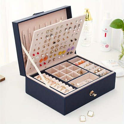 Organizzatore di gioielli di lusso a più livelli con ampio spazio per collane, orecchini, borchie, bracciali e altro, realizzato in ecopelle