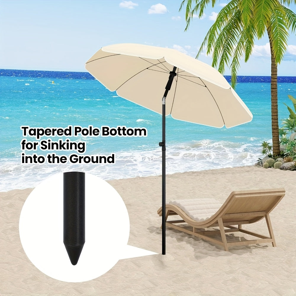 1 ombrellone da spiaggia, ombrello da balcone, protezione UV, ombrello a 8 stecche, stabile, regolabile, pieghevole a 45°, peso 180G/M², blocca efficacemente i raggi UV, portatile, compagno ideale per campeggio e giornate in spiaggia