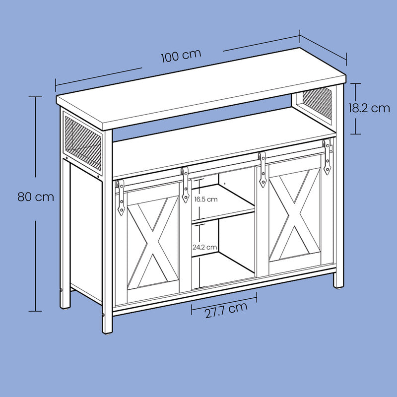 Armadio contenitore, credenza, mobile da cucina con due ante scorrevoli, dimensioni 33 x 100 x 80 cm, ripiani regolabili, stile rustico, adatto per cucine.