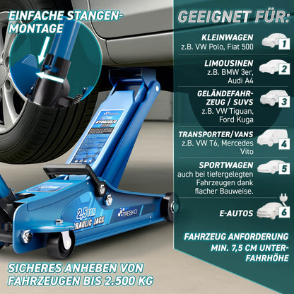 Cric idraulico per auto TRESKO® 2.5 - 3T | Cric idraulico per spostamento auto e SUV con ruote piane e a 360°, include 2 guarnizioni in gomma, tappetino protettivo, guanti