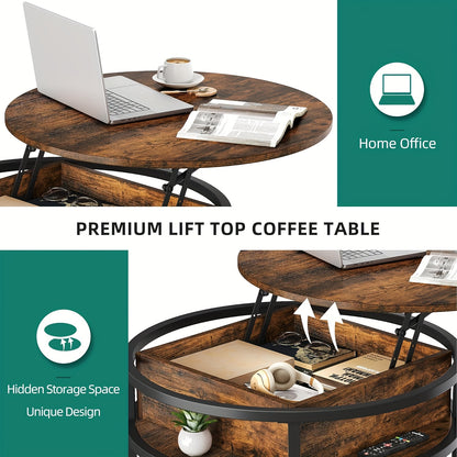 Tavolino da caffè rotondo con sollevamento, tavolino da sa (con scomparto portaoggetti nascosto), tavolino da caffè moderno (con scomparto portaoggetti), adatto per ufficio domestico, tavolino centrale rotondo per soggiorno