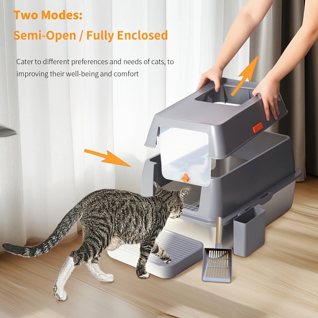Lettiera per gatti extra large in acciaio inossidabile con coperchio - Misura XL, sponde alte, a prova di perdite, design facile da pulire, include paletta - Adatta per più gatti e razze di grandi dimensioni