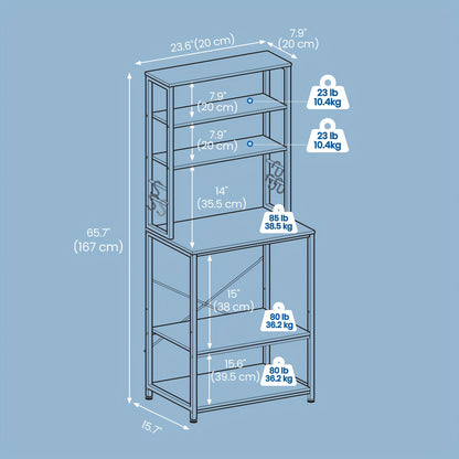 Scaffale da Cucina, Bar Caffè, Scaffale da Forno, Totale 6 Ripiani e 6 Ganci, per Microonde, Telaio in Acciaio, Industriale, 40 X 60 X 167 Cm