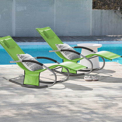 1 Pezzo Lettino Prendisole Lettino da Giardino Sdraio Relax Sedia a Dondolo da Esterno con Cuscino Poggiatesta Superficie Ergonomica Tessuto Resistente agli Agenti Atmosferici Struttura in Metallo Tasca Laterale Portata Massima 150 kg Terrazza Balcone Gia