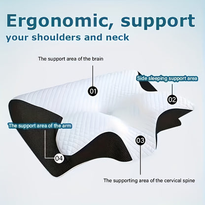 Cuscino Memory Foam Comfort per la Colonna Vertebrale, Ideale per Chi Dorme sul Fianco, sulla Schiena e a Pancia in Giù - Design Sagomato, Supporto Morbido e Robusto, Nero, Rilassamento Spalle, Solido, Regalo Perfetto per Natale e Capodanno