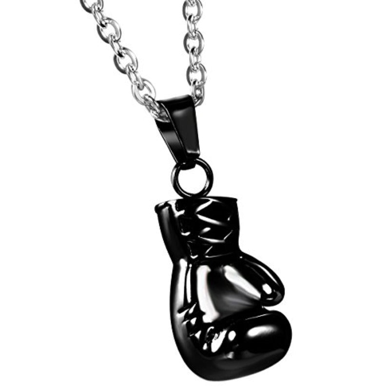 Collana con ciondolo a guanto da boxe da uomo: stile punk in acciaio inossidabile 304 304 con catena argentata da 22 pollici e sacchetto regalo in velluto