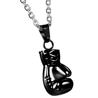 Collana con ciondolo a guanto da boxe da uomo: stile punk in acciaio inossidabile 304 304 con catena argentata da 22 pollici e sacchetto regalo in velluto