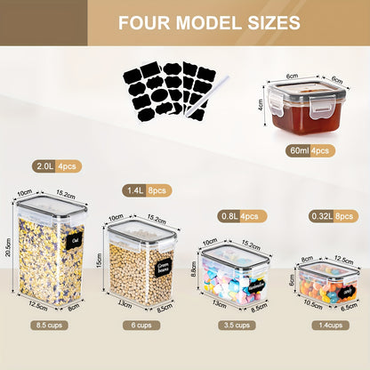 28 Contenitori Ermetici per Alimenti, Essenziali Domestici, Barattoli con Coperchio Organizzazione Dispensa e Conservazione in Plastica Set Ideale per Pasta, Farina, Zucchero, Mangime Animale, Etichette ed Evidenziatori – Multi-pack Magazzino Locale