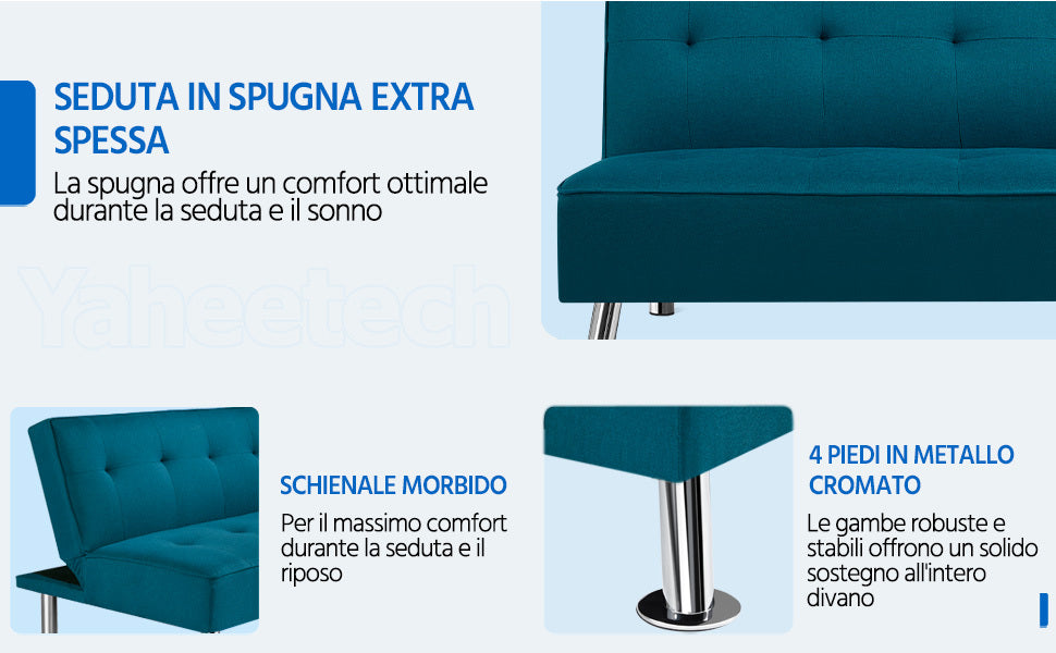 Costoffs Divano Letto a 3 Posti Divano Letto in Tessuto Imbottito con Gambe in Metallo Cromato 105° - 180° per Soggiorno Studio Ufficio Camera degli Ospiti Carico Massimo 350 kg