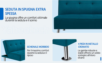 Costoffs Divano Letto a 3 Posti Divano Letto in Tessuto Imbottito con Gambe in Metallo Cromato 105° - 180° per Soggiorno Studio Ufficio Camera degli Ospiti Carico Massimo 350 kg