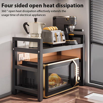 Scaffale per microonde regolabile ed espandibile - Ripiano da appoggio in acciaio al carbonio resistente per riporre oggetti in cucina, utensili e stoviglie, larghezza regolabile 40-64 cm, altezza regolabile 32-2 cm - Design salvaspazio per cucine moderne