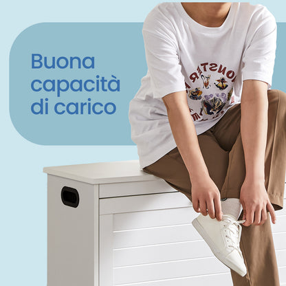 Panca Porta Scarpe da Ingresso con Anta Ribaltabile, Ripiano Interno Regolabile, Maniglie Laterali, Organizzazione pratica, 80 x 30 x 46 cm