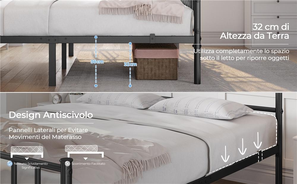 Costoffs Struttura Letto Moderno in Metallo con Testiera e Pediera con Spazio di Archiviazione per Appartamento Camera da Letto