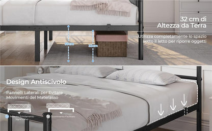 Costoffs Struttura Letto Moderno in Metallo con Testiera e Pediera con Spazio di Archiviazione per Appartamento Camera da Letto