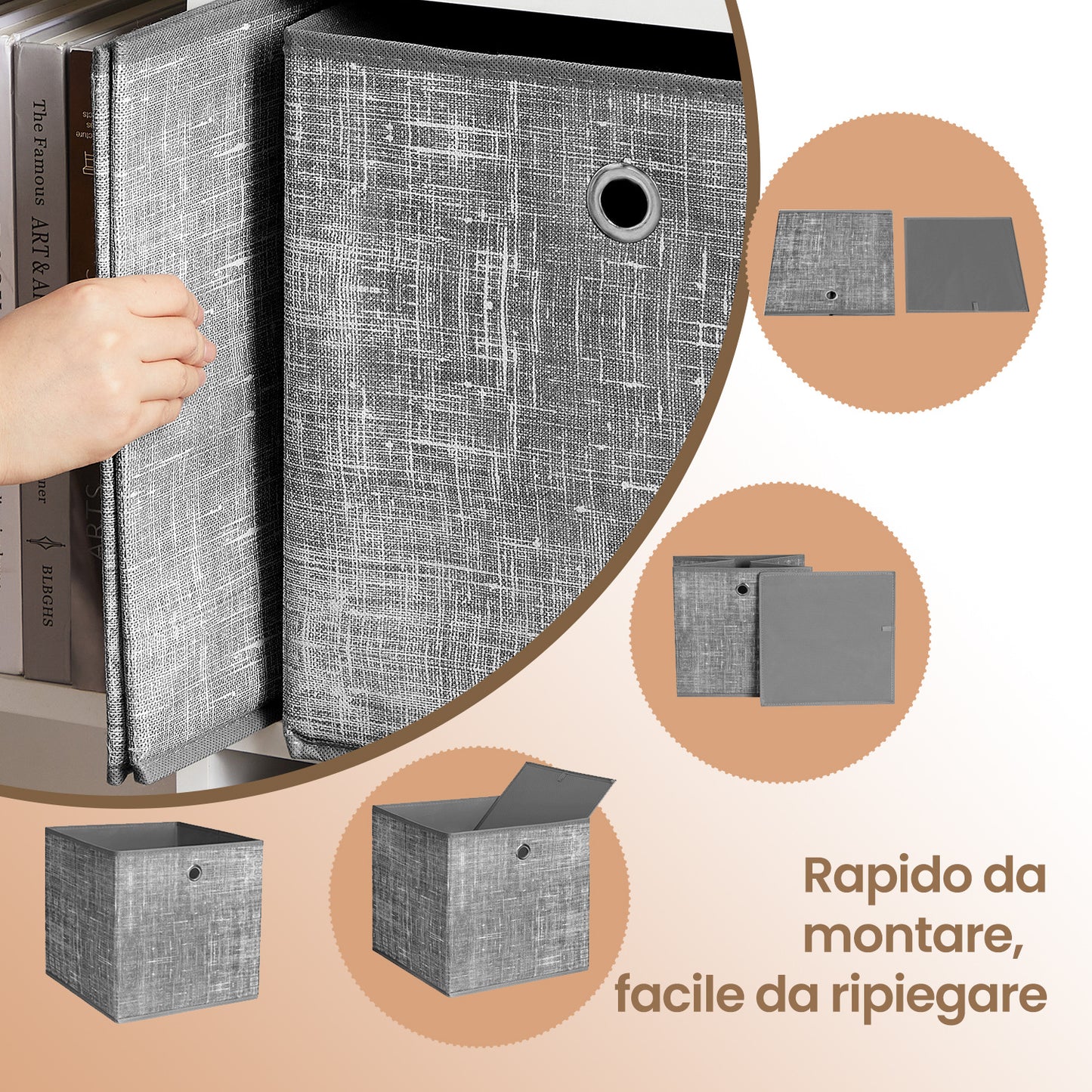 Scatole di Stoccaggio Pieghevoli, Set di 6, 30 x 30 x 30 cm, Adatte a Unità di Stoccaggio Cubiche, per Scaffali, Stoccaggio di Vestiti