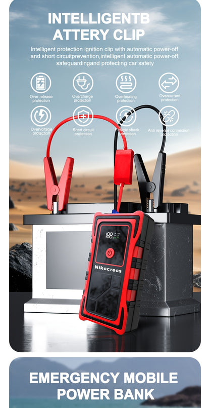 Avviatore d'emergenza per auto 6000A-8000A, display a LED, torcia a LED, ricarica rapida USB, batteria integrata ad alta capacità, portatile e facile da usare, avviatore per auto