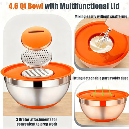 Set da 22 pz/10 pz di Ciotole per Insalata Avanzate in Acciaio Inossidabile con Coperchi, Base della Ciotola in Silicone Aggiornata, Gruppo di Ciotole per Insalata Impilabili, Lavabili in Lavastoviglie, 5L, 4.5L, 4L, 2.4L, 1.7L, 1.3L, 0.8L, Confezione Mis