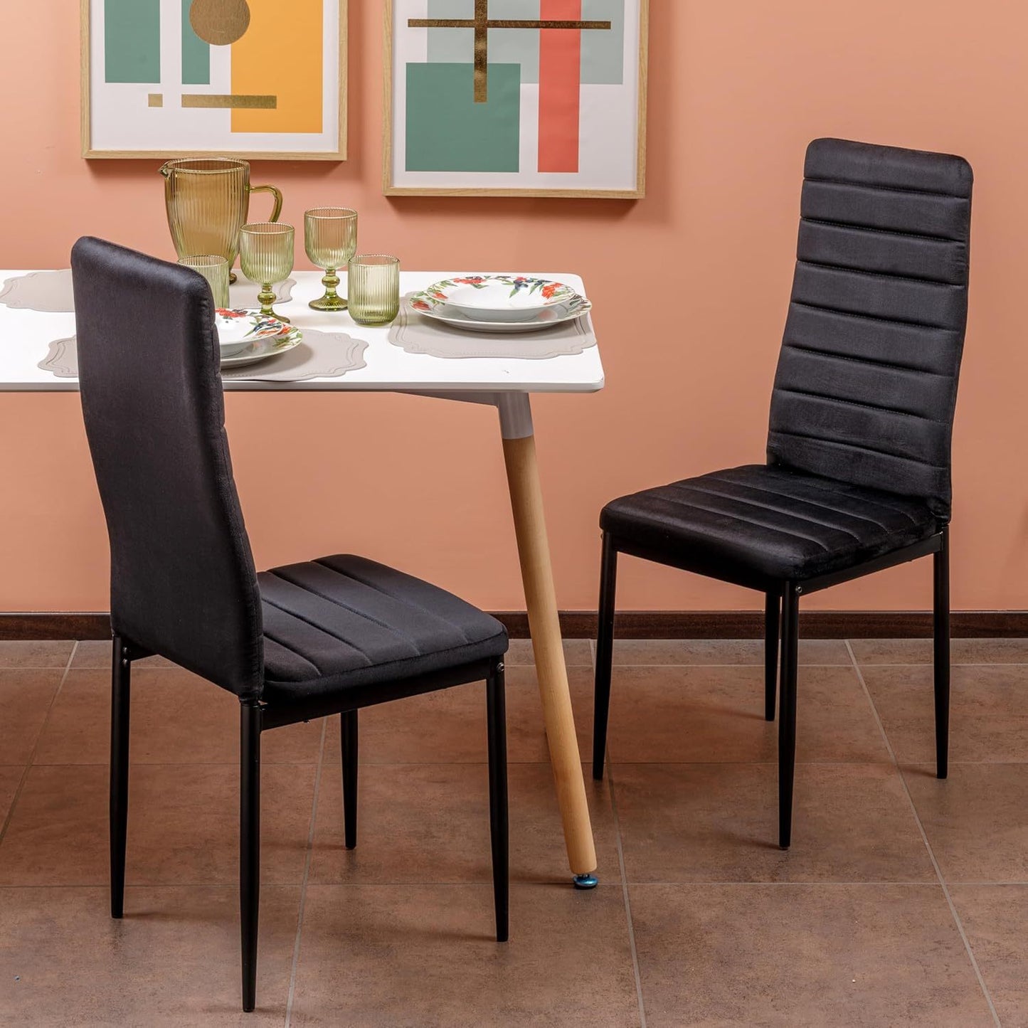Baroni Home Set di 4 Sedie da Pranzo con Schienale Alto e Seduta Ergonomica con Cuciture Decorative, Sedie Eleganti Imbottite in Ecopelle o velluto con Struttura in Acciaio, 40X48X96 cm