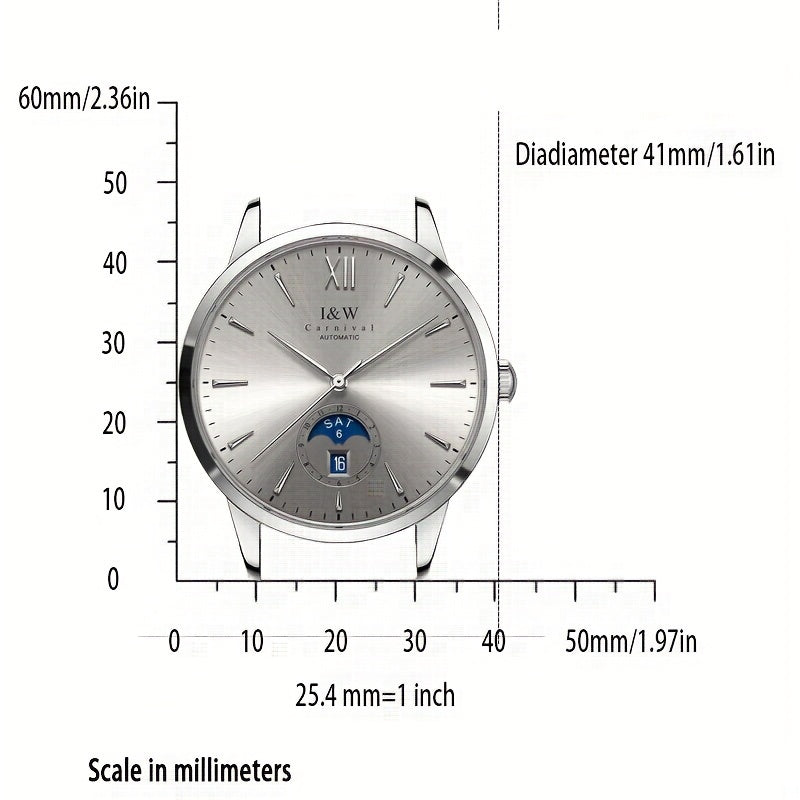 I&W Carnival High-End Brand Orologio Meccanico da Uomo in Acciaio Inossidabile con Mirino in Sapphire, Orologio Sportivo alla Moda da Uomo, Regali per le Vacanze, Senza Batteria