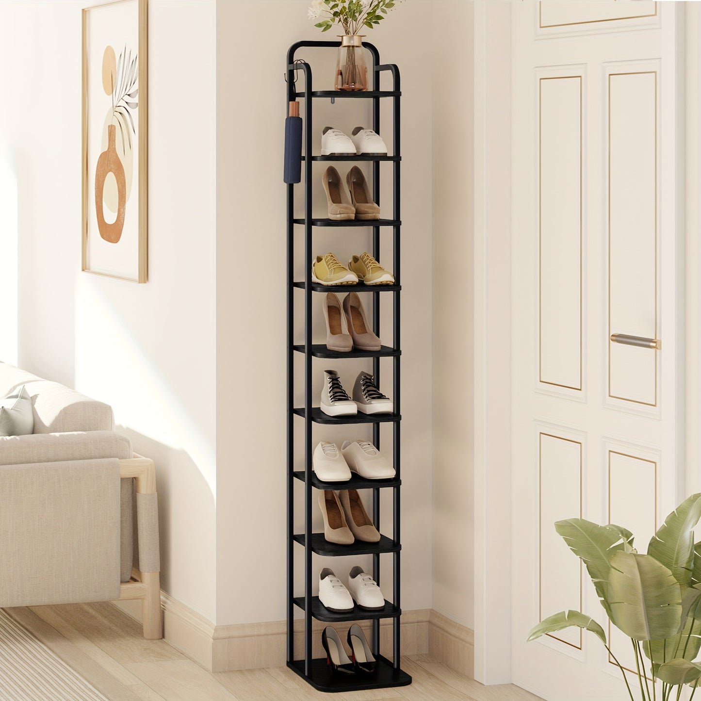 Scarpiera verticale, organizzatore per scarpe, torre portascarpe salvaspazio, autoportante, regolabile, 10 ripiani