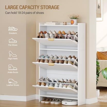 Scarpiera a 3 Ante, Scaffale Porta Scarpe, Scarpiera Stretta, Regolabile, Porta Scarpe, 18-24 Paia, Grande Capacità per Ingresso, Corridoio, Guardaroba, 24 X 76 X 138 Cm, Bianco