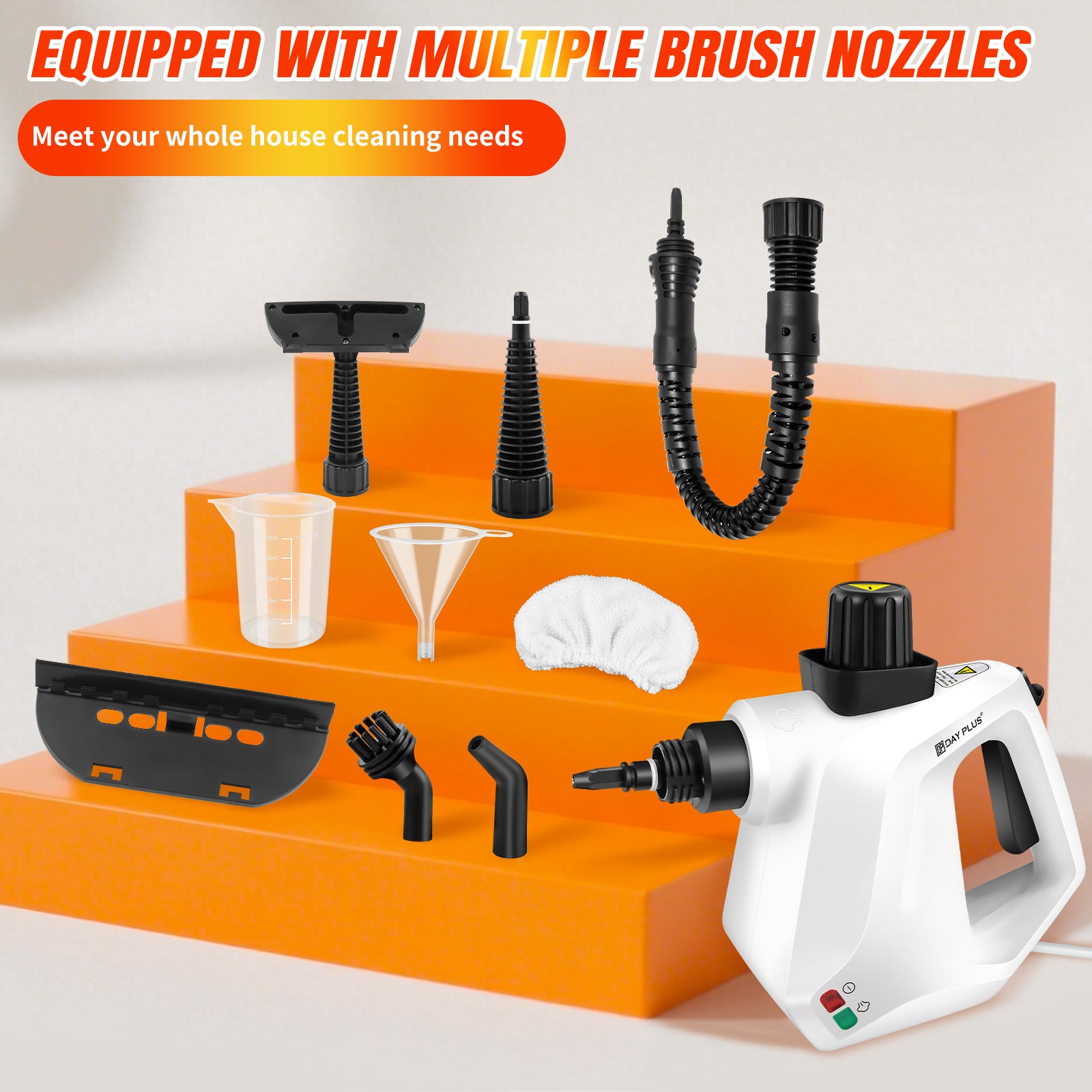Pulitore a Vapore ad Alta Pressione per Auto, Macchina Vaporizzante 850W con Cavo di Alimentazione da 2.5m, Pistola a Vapore con Kit di 9 Accessori per la Rimozione di Macchie Multi-Superficie di Divani, Cucine, Piastrelle, Finestre, Tende, Moquette