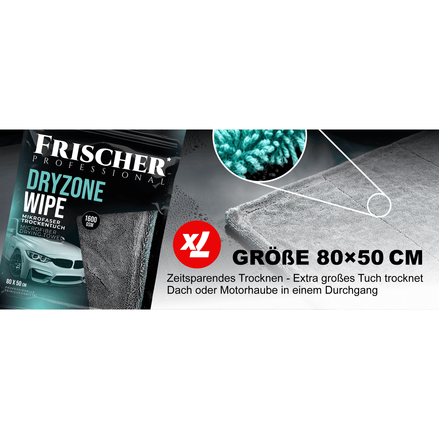 Asciugamano per auto 50X80 cm 1600 GSM - Microfibra premium grande, senza macchie e graffi, asciugatura rapida, double-face