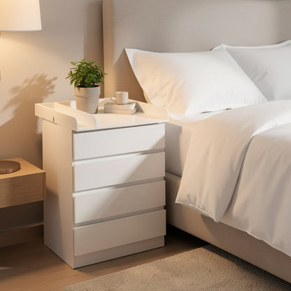 Unità di cassetti da 1 pezzo con 4 grandi cassetti, utilizzabili come organizer o comò, mobilia per la casa con ripiani rimovibili, tavolino da notte, camera da letto, soggiorno, bagno, bianco, 110x80x75 cm, decorazione pasquale, regalo per la Festa della