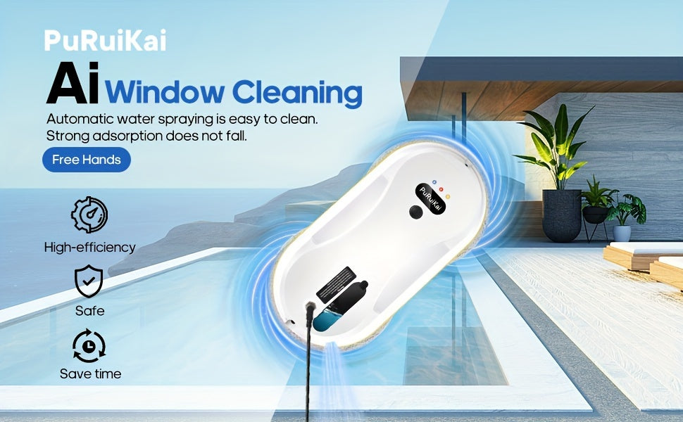 PuRuiKai 09 Robot Pulisci Vetri Intelligente, Pulitore Elettrico per Vetri completamente Automatico, Bottiglia Spray Domestica con Telecomando e 10 Panni per la Pulizia, Nuovo Prodotto Natalizio