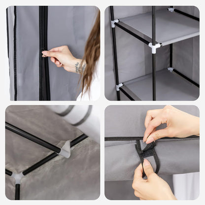 Baroni Home Armadio in Tessuto Richiudibile 88x45x160 cm Grigio 2 Ripiani Laterali e 1 Barra Appendiabiti, Guardaroba in Tessuto non Tessuto Pieghevole Salvaspazio con Struttura in Ferro per Camera da Letto, Cabina Armadio, Campeggio, Cameretta, Lavanderi