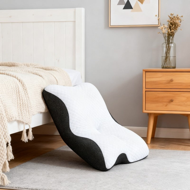 Cuscino Memory Foam Comfort per la Colonna Vertebrale, Ideale per Chi Dorme sul Fianco, sulla Schiena e a Pancia in Giù - Design Sagomato, Supporto Morbido e Robusto, Nero, Rilassamento Spalle, Solido, Regalo Perfetto per Natale e Capodanno