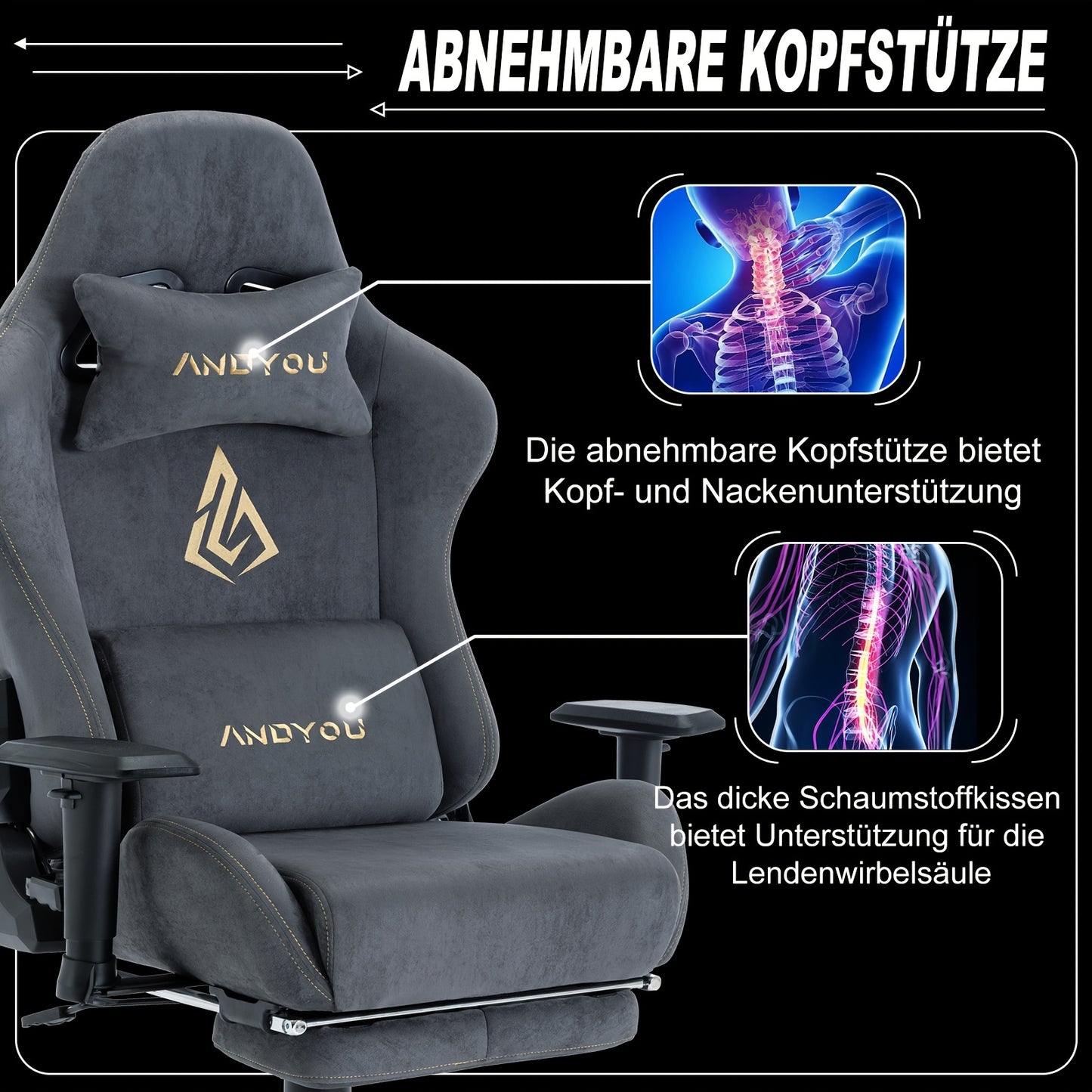 ANDYOU Sedia Gaming, Sedia da Ufficio Traspirante, Tessuto di Alta Qualità Morbido Simile a Pelliccia Sintetica. Sedia Ergonomica pz, Sedie da Lavoro Girevoli Regolabili con Poggiapiedi