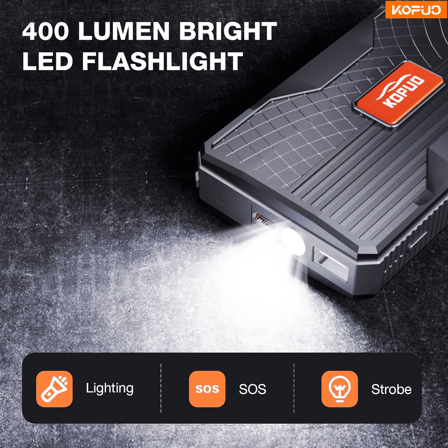 KOPUO Avviatore di Emergenza per Auto, Voiture Portatile: Batteria di Avviamento di Emergenza 9600/12800 Mah con Luce LED, Adatto per l'Avviamento di Auto a Benzina e Diesel a 12V - Accessori Auto, Ideale per Proprietari di Auto in Situazioni di Emergenza
