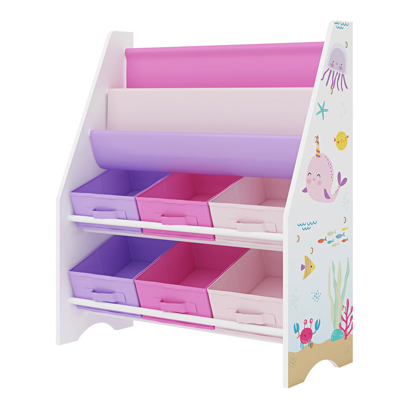Scaffale per bambini 'Ponteceso' con 2 scomparti portaoggetti e 6 contenitori pieghevoli, 74 x 62 x 26,5 cm