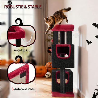 Tiragraffi per gatti, albero da gioco stabile da 98 cm, tiragraffi con ampia area per sdraiarsi, grotta per gatti, pali in sisal, cesto, palline di peluche, albero da gioco per mobili per gatti