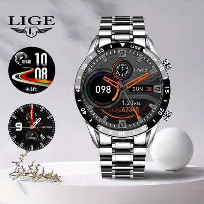 Orologio Intelligente LIGE con Schermo Touch Completo da 3,53 cm. Funzione di Controllo Musicale/Avviso Informazioni Chiamate/Conteggio Calorie. Orologi da Polso Sportivi Multifunzionali per Esterni per Android e iPhone. Adatto per Regali a Uomini