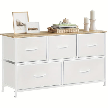 1 pz Cassettiera, Mobile a Cassetti, Telaio in Metallo, Realizzata in Legno, 5 Cassetti in Tessuto Non Tessuto, Utilizzabile come Comodino, Credenza, Mobile TV, Adatta per Camera da Letto, Soggiorno, Corridoio, Multifunzionale, Contenitore per la Casa, Ca