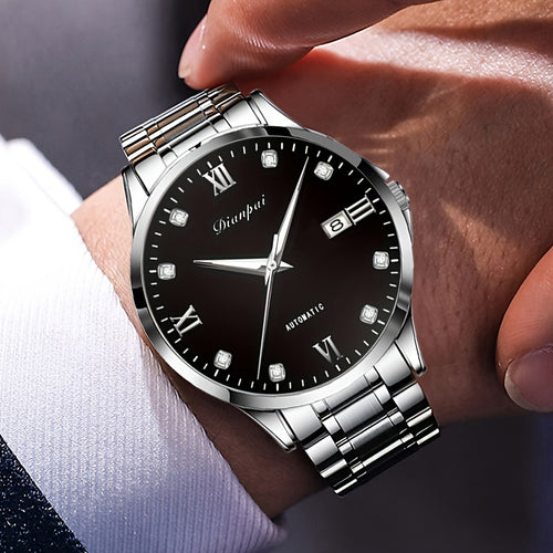 Orologio meccanico automatico da uomo Dianpai, sottile in acciaio inossidabile con quadrante luminoso e calendario, regalo ideale per uomo, senza batteria