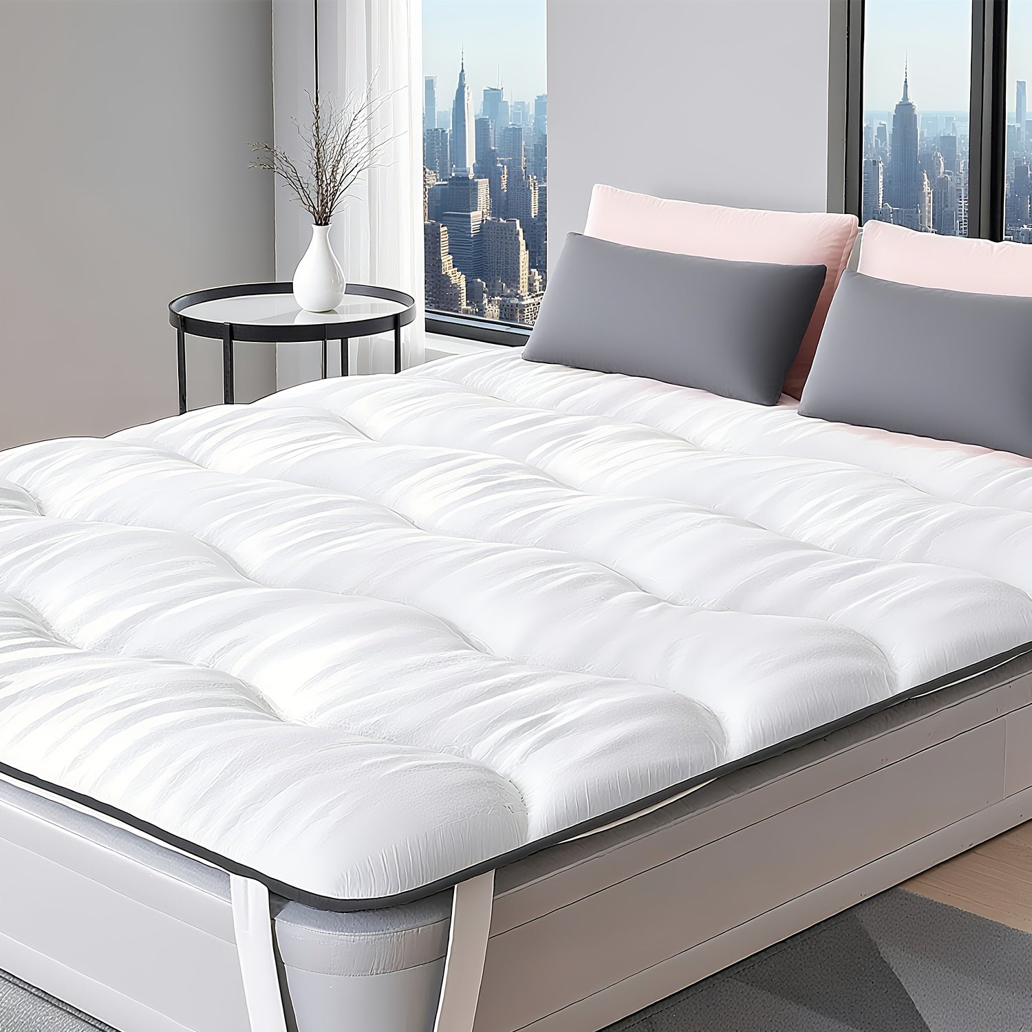 Coprimaterasso Morbido e Traspirante, Imbottitura Ricca di Fibre, Tessuto Morbido e Delicato sulla Pelle, Design a Onde alla Moda, Cinghie Elastiche per Fissaggio Antiscivolo, Adatto a Tutte le Stagioni, Compatibile con Vari Tipi di Letto, Lavabile in Lav