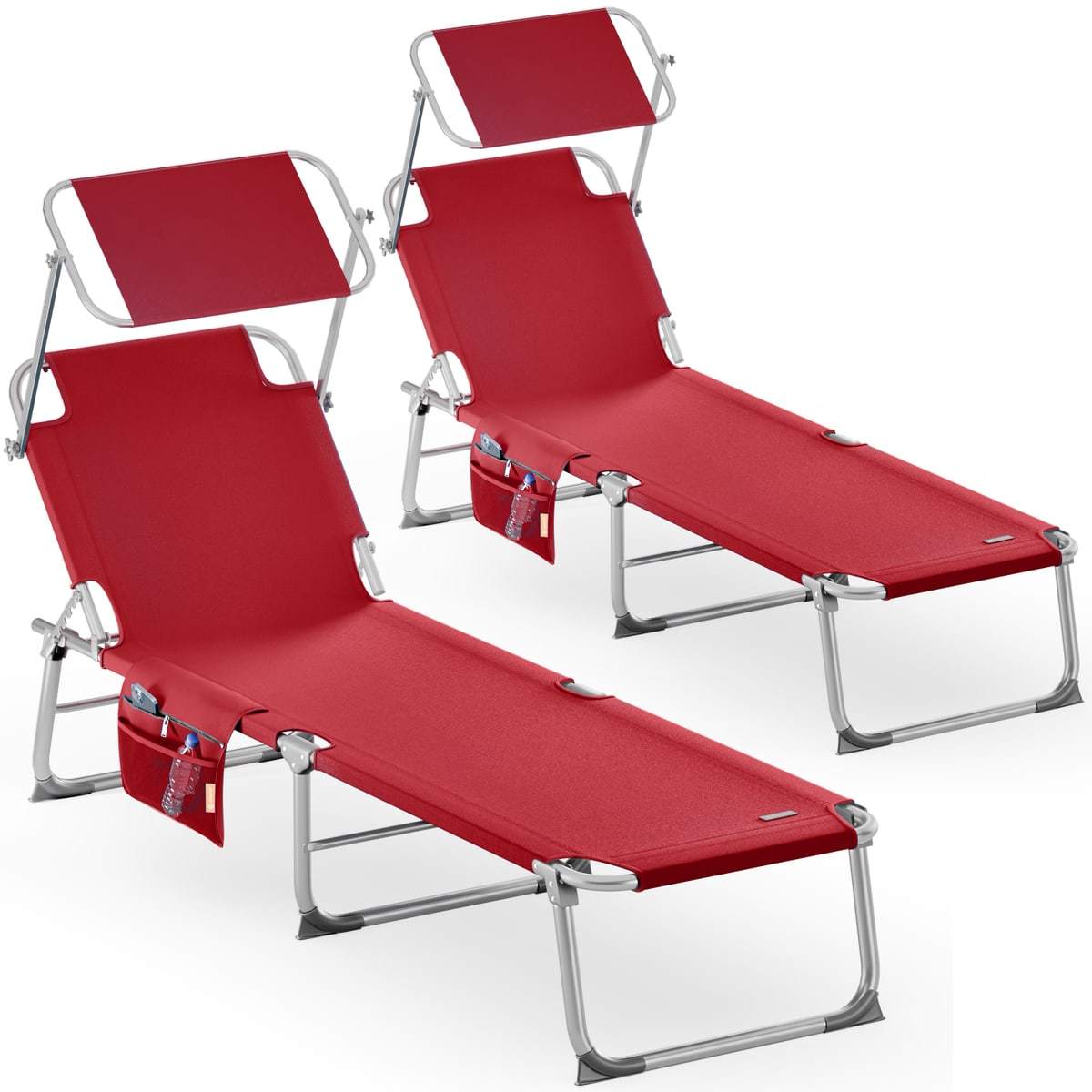 CASARIA® Set da 2 pezzi Lettino prendisole pieghevole in alluminio con cappelliera e tasca laterale, capacità di carico 150 kg, sedia sdraio da giardino resistente alle intemperie