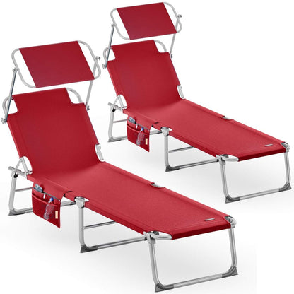 CASARIA® Set da 2 pezzi Lettino prendisole pieghevole in alluminio con cappelliera e tasca laterale, capacità di carico 150 kg, sedia sdraio da giardino resistente alle intemperie