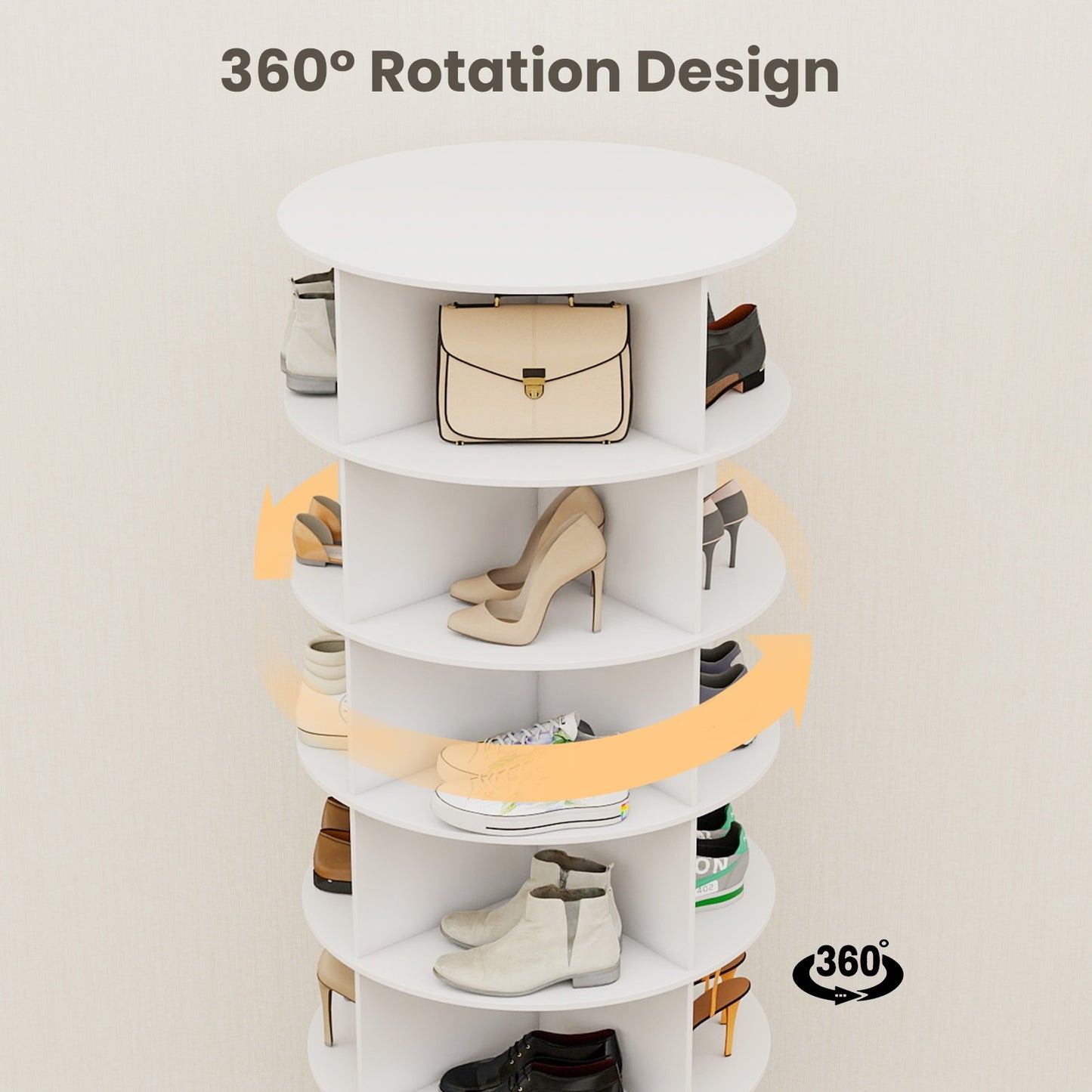 Torre portascarpe girevole a 5/6/7 ripiani per 20/24/28 paia di scarpe, espositore girevole a 360° bianco, organizzatore Lazy Susan, scaffale portascarpe a carosello rotondo, carosello verticale per cappelli e borse