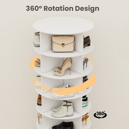 Torre portascarpe girevole a 5/6/7 ripiani per 20/24/28 paia di scarpe, espositore girevole a 360° bianco, organizzatore Lazy Susan, scaffale portascarpe a carosello rotondo, carosello verticale per cappelli e borse
