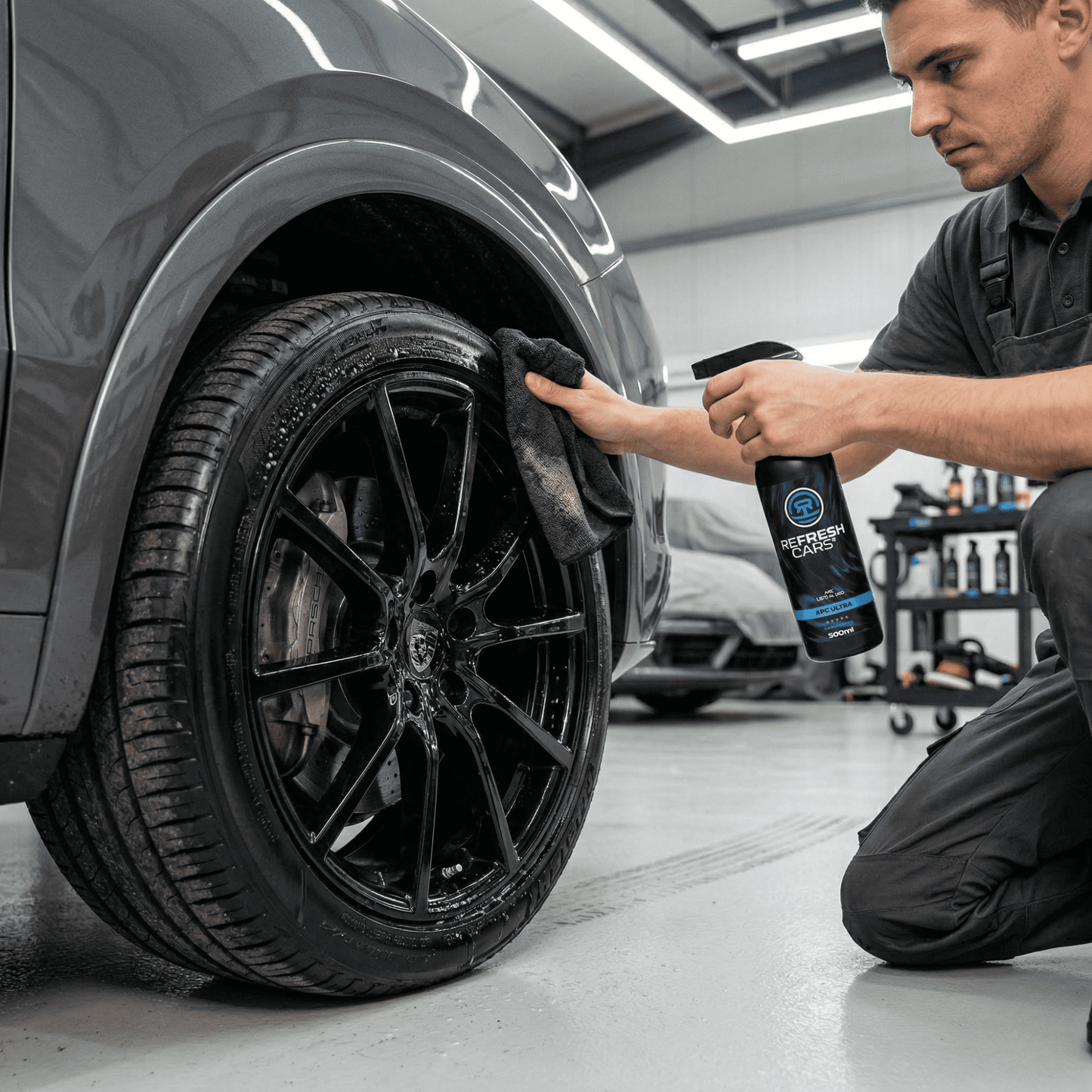 Detergente Auto APC Ultra Refresh Cars 500ml - Pulitore Universale Professionale Interni - Cuoio, Cruscotto, Plastica, Tessuti e Motore - Kit con Panno Microfibra